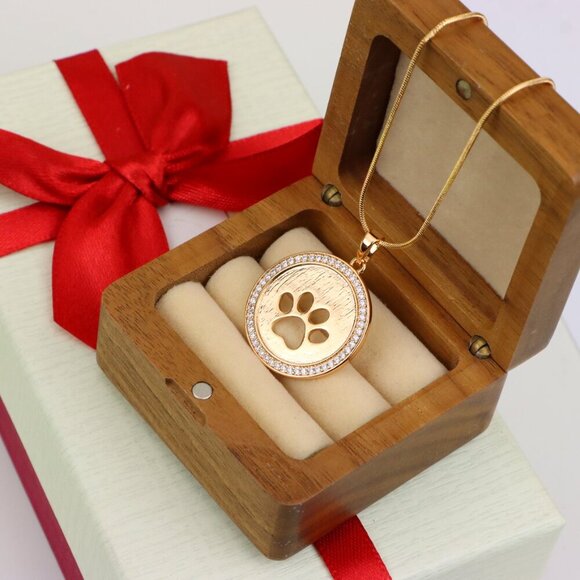 "Rose Gold Circle Pendant with Paw Print Cutout and Stone Border, XPPT1242 - Picture 10 of 10